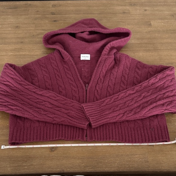 Sunday Best Sweaters - Sunday Best Hooded Cable-Knit Zip Cardigan Octavia zip Hoodie - Wine Red